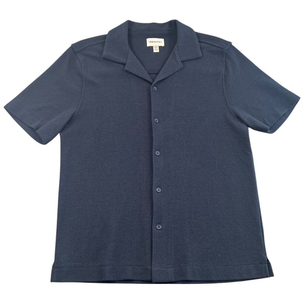 Industry Republic Clothing Navy Textured Knit Camp Collar Shirt Men’s M